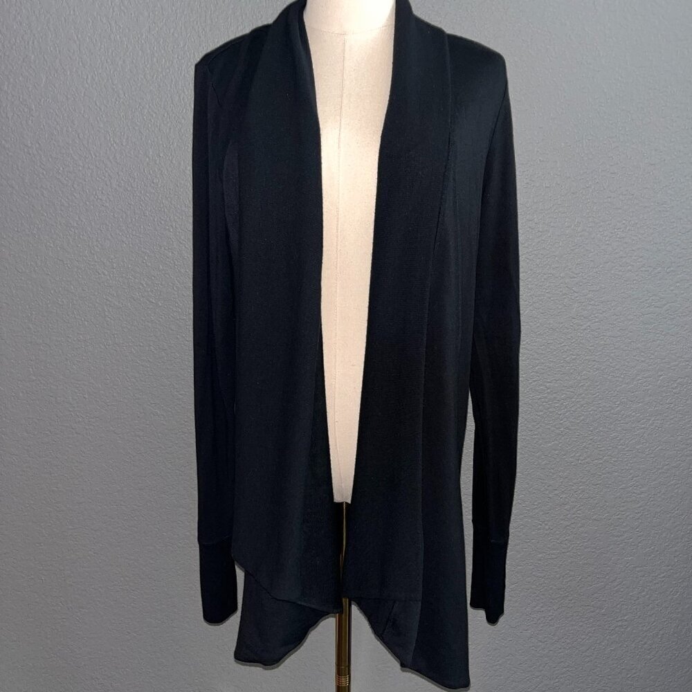 ATHLETA BLACK OPEN FRONT CARDIGAN STRETCHY KNIT COZY LIKE NEW SIZE - SMALL TALL